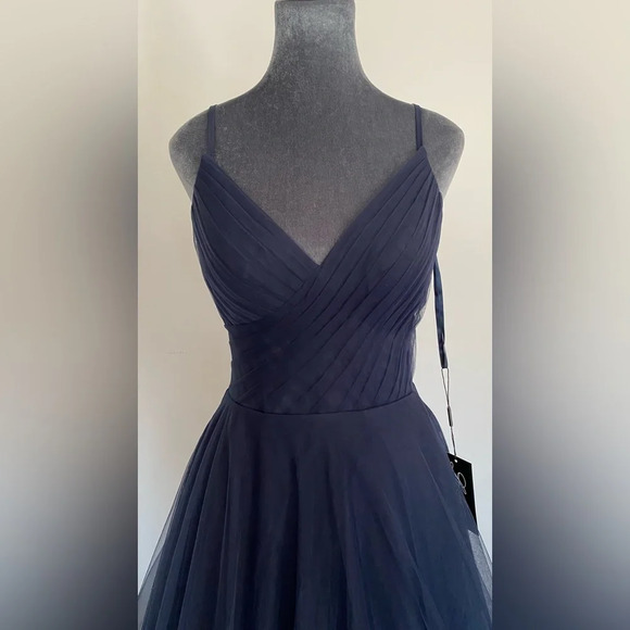 NWT La Femme Illusion A-Line Tulle Ballgown Navy Size 6 - Picture 7 of 16